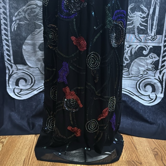 Marina black sequined beaded gown w side slit sexy glam prom gala - Picture 6 of 9